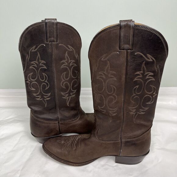 VTG Nocona Cowboy Boots Mens 9.5D Made In USA Brown Leather Western Snip Toe USA main image 10